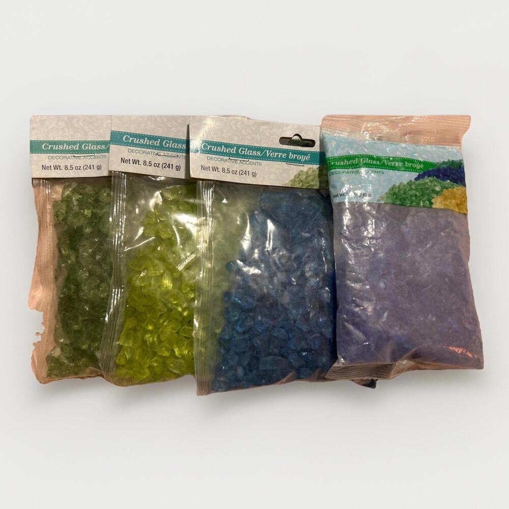 Lot Of 4 Packages Colors Crushed Glass Chips Irregular Glass for Craft Weddings